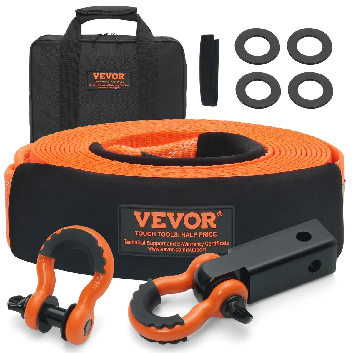 3X30ft Heavy Duty Tow Strap Recovery Kit 36000lbs Winch Rope with D-Ring Shackles