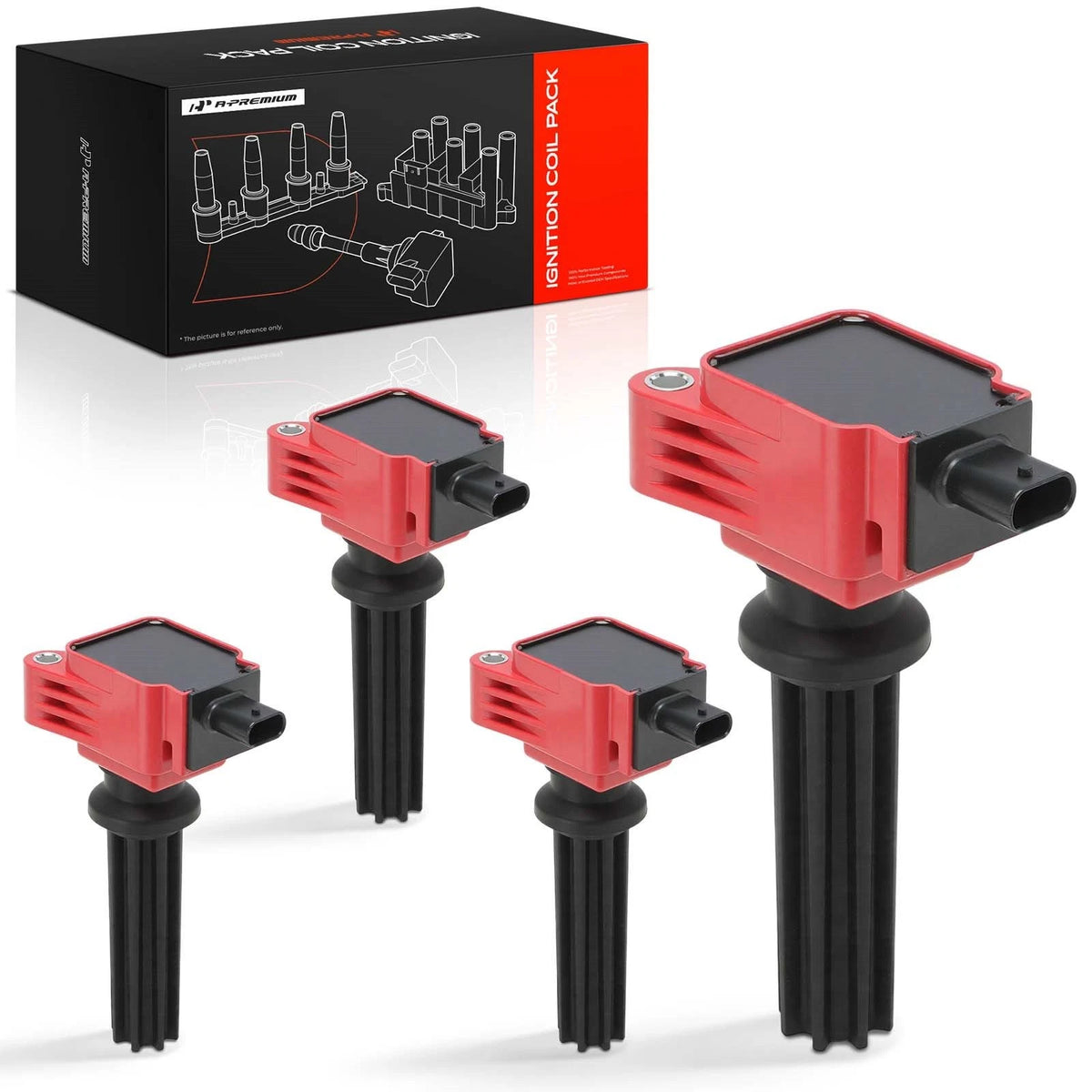 Set of 4 Red Ignition Coils for Ford Explorer (2012–2019) CM5E12A366BC, CM5E12A366CA, CM5Z12029A, CM5Z12029K