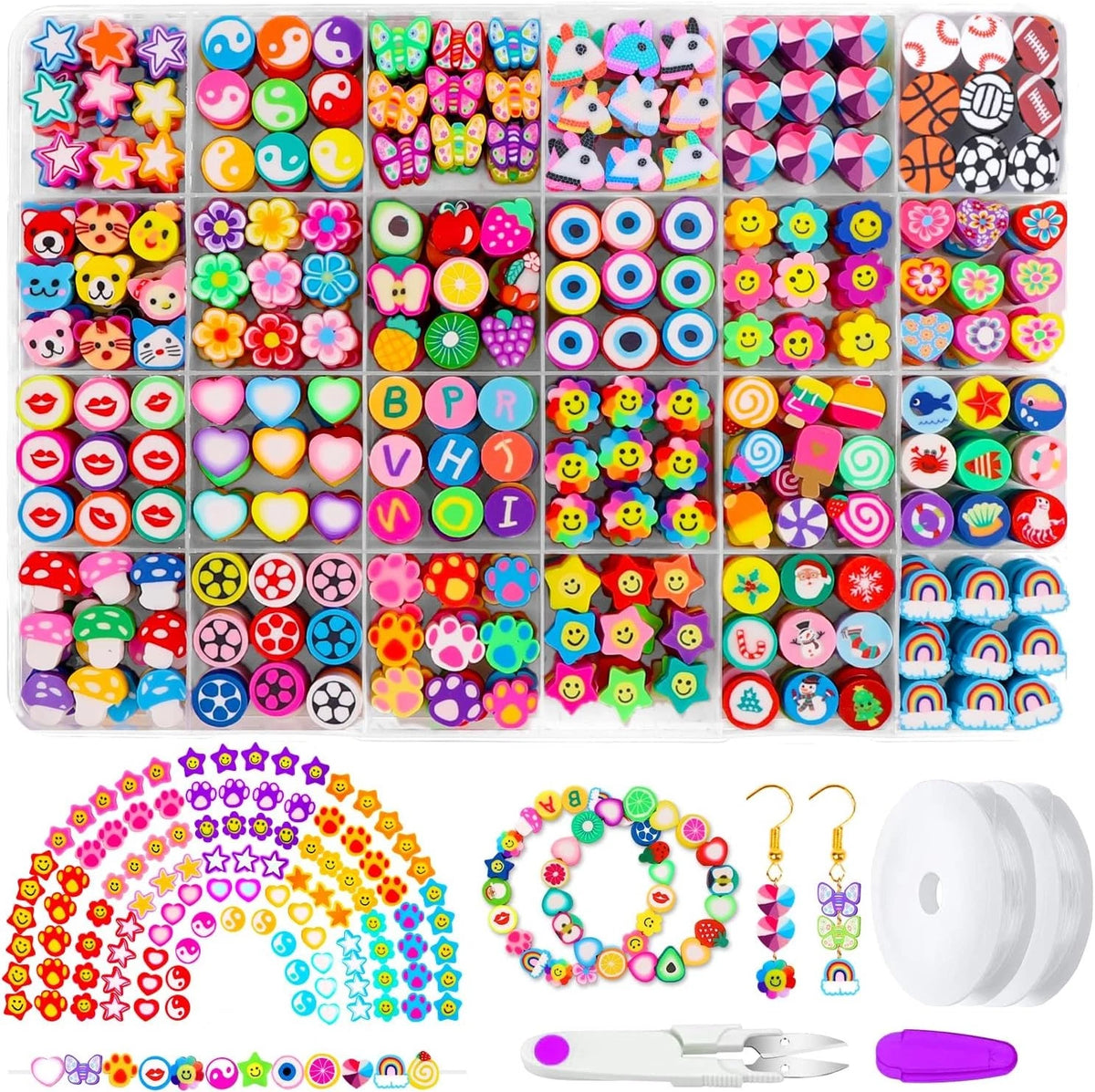 480PCS Polymer Clay Beads Set for Crafting (24 Styles, Cute Heart)