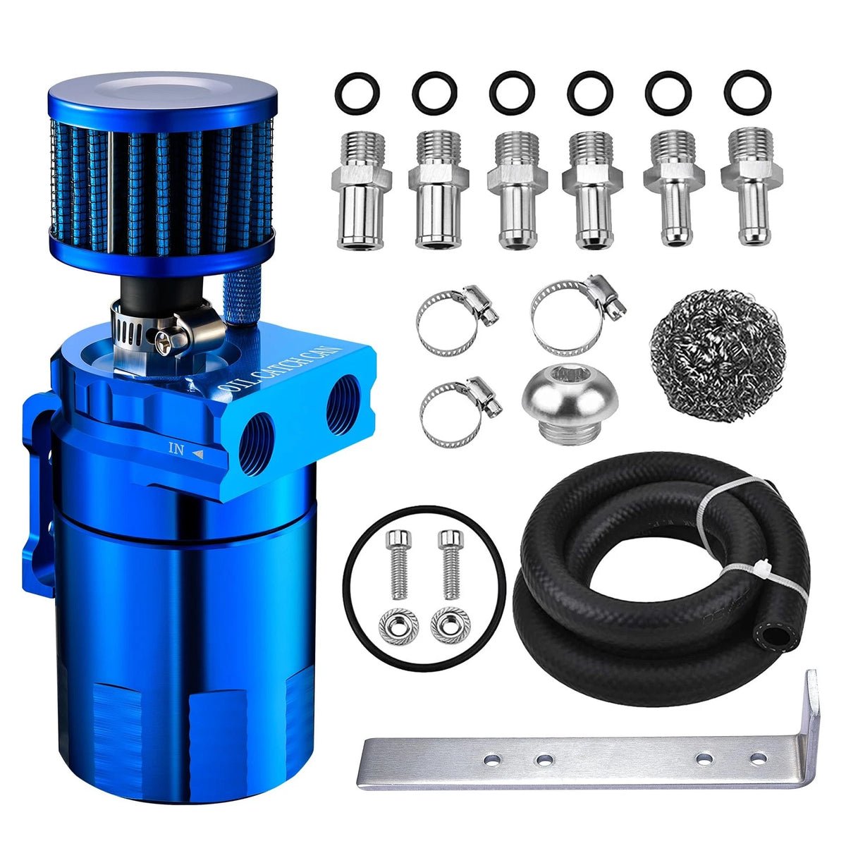 Baffled Oil Catch Can for Universal PCV System - 300ml Aluminum Blue