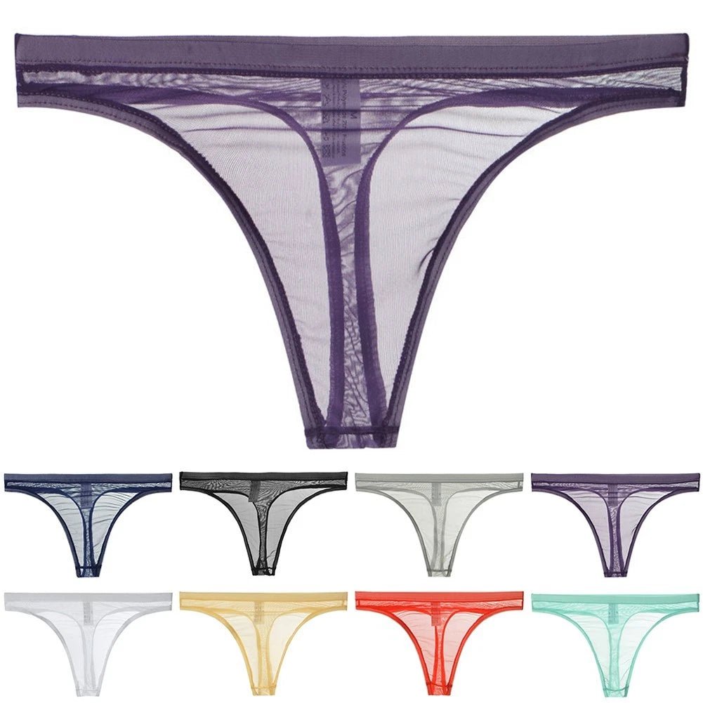 Seamless Mesh Briefs for Men - Low Rise Transparent Thong Bikinis