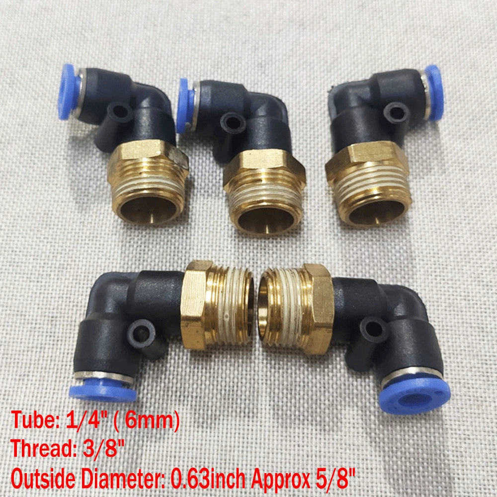 5X Pneumatic Male Elbow Fitting 1/4" OD x 3/8" NPT for Air Tubing