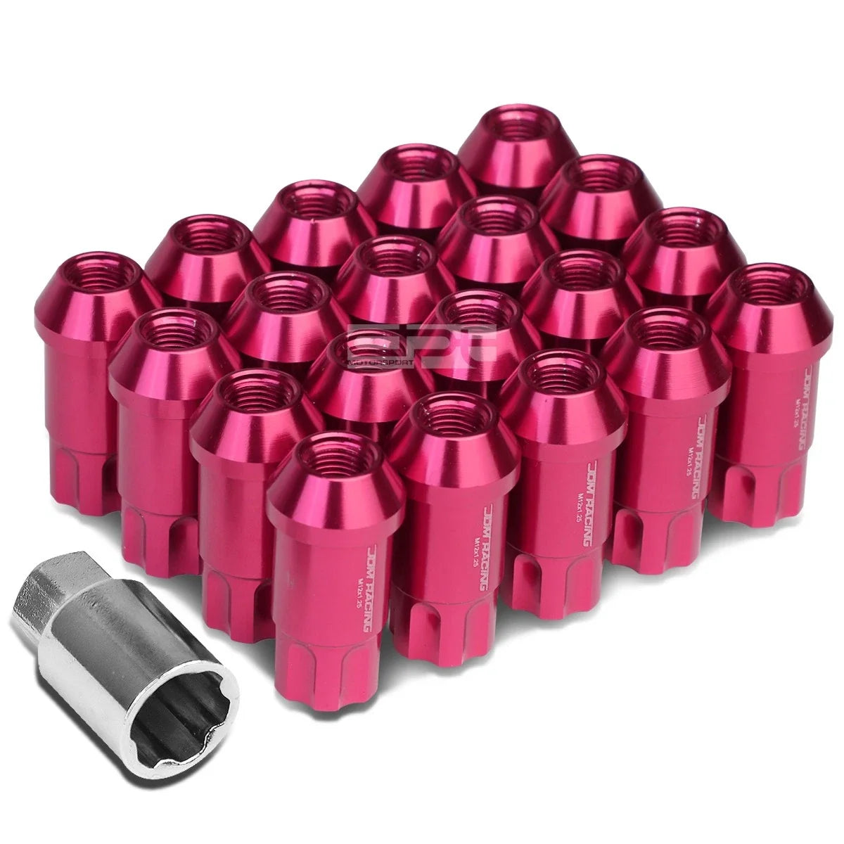 20 PCS Open End M12x1.25 50mm Tall Pink Aluminum Lug Nuts + Lock Key