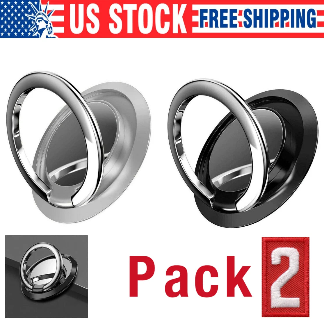 2X Finger Ring Holder Stand Grip for Cell Phone Car Magnetic Mount