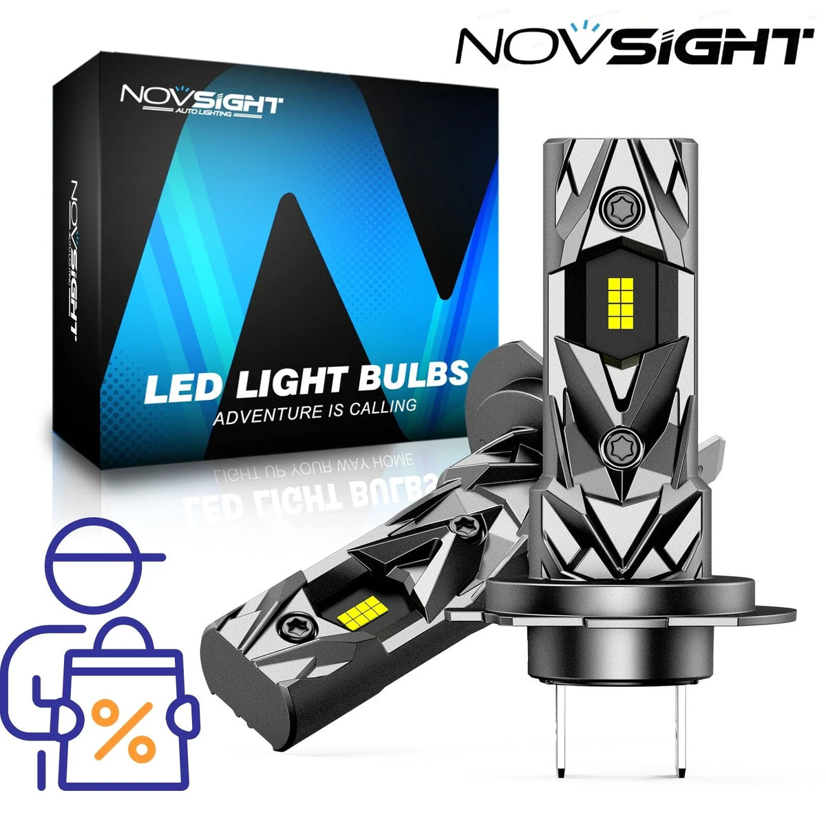 2X H7 LED Headlight Bulbs for NOVSIGHT (6500K, 16000LM)