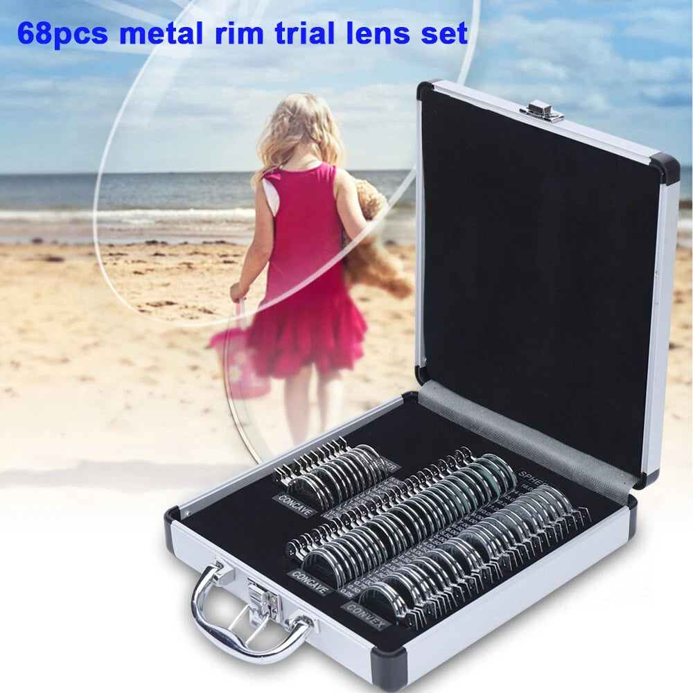 68PC Optical Trial Lens Set for Optometry Kit with Metal Rim Aluminium Case