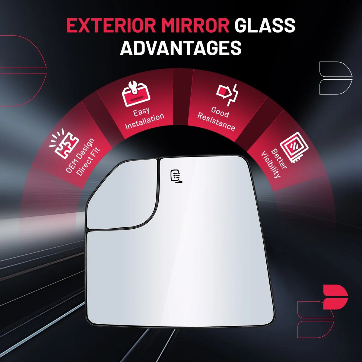 Left Heated Mirror Glass for 2015–2020 Ford F-150 (w/ Blind Spot)