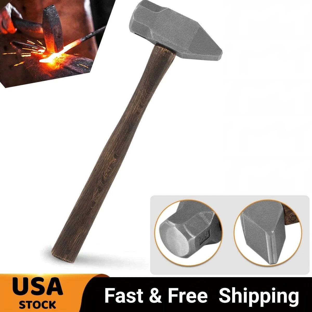 4lb Blacksmith Hammer for Metalworking Knife Farrier Anvil