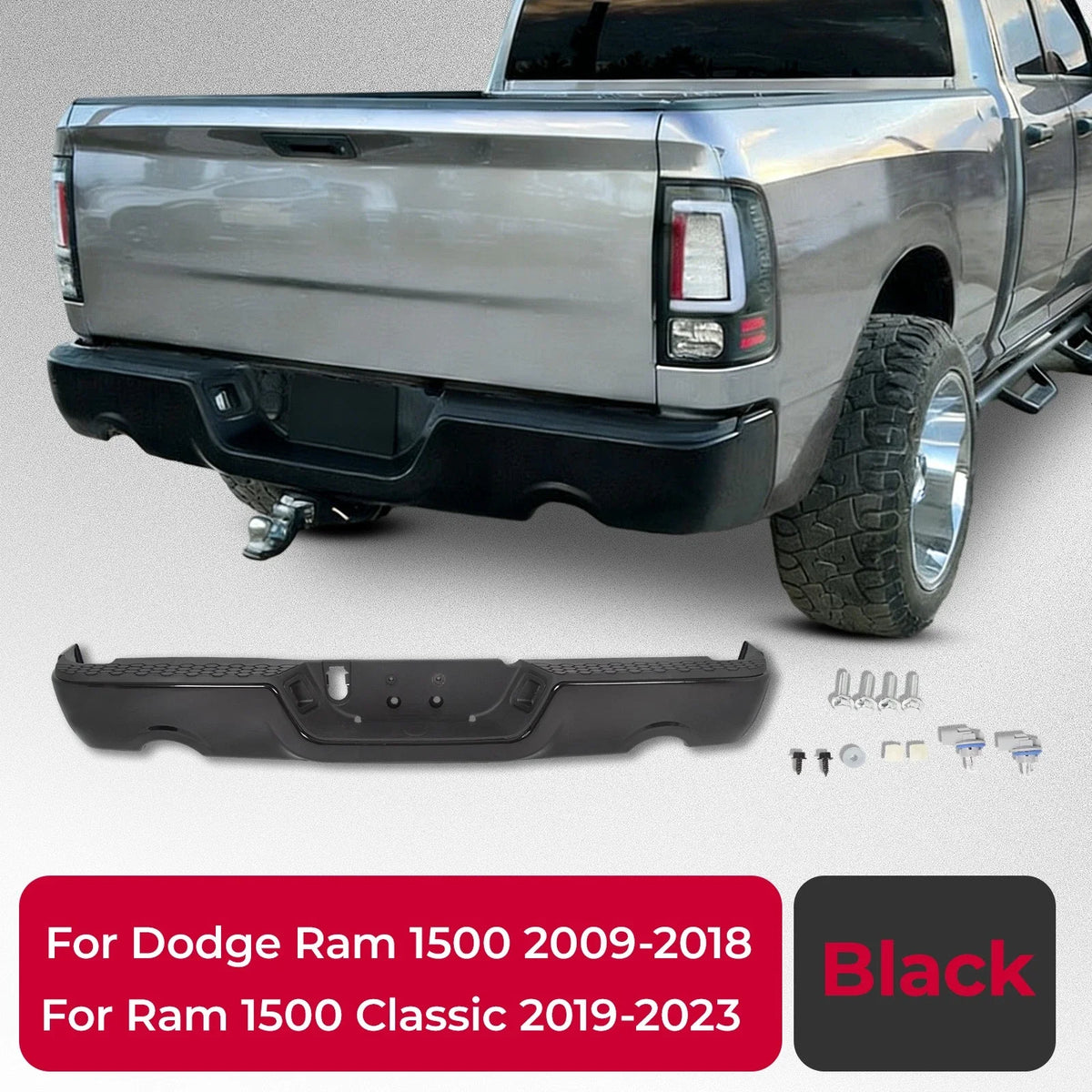 Rear Step Bumper for Dodge Ram 1500 (2009–2018) Black W/O Sensor Dual Exhaust