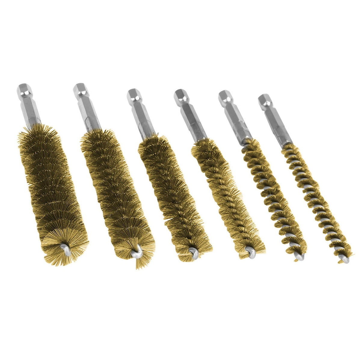 6x 1/4 Inch Hex Shank Brass Bore Cleaning Wire Brushes 8-19mm