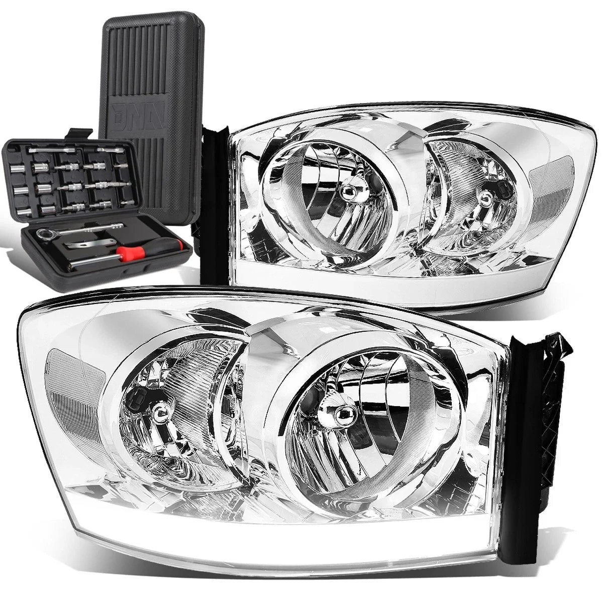 LED DRL Chrome/Clear Turn Signal Headlight for Dodge Ram 1500 (2006–2009)