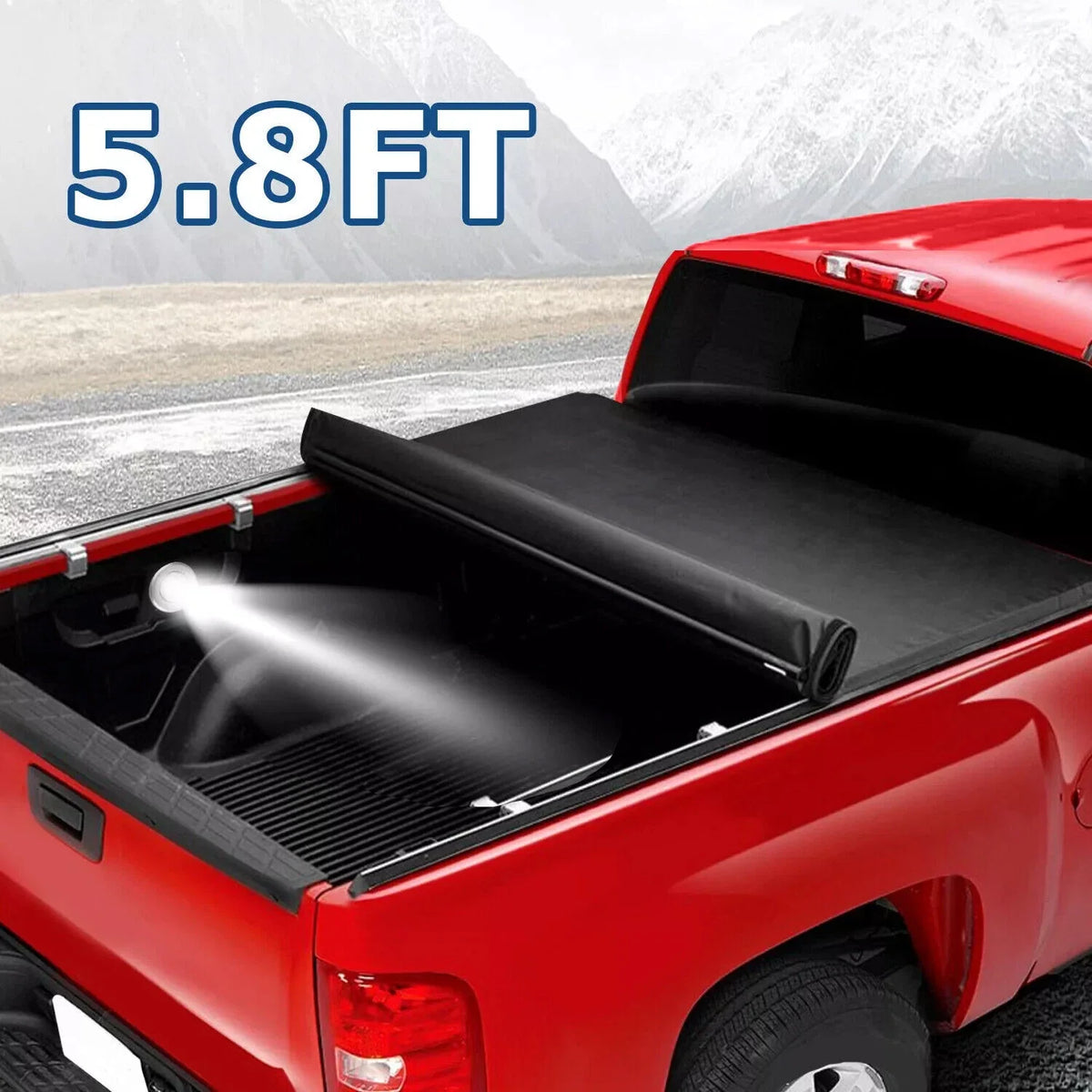 Soft Roll Up Tonneau Cover w/Light for GMC Sierra Silverado 1500 (2007–2025)