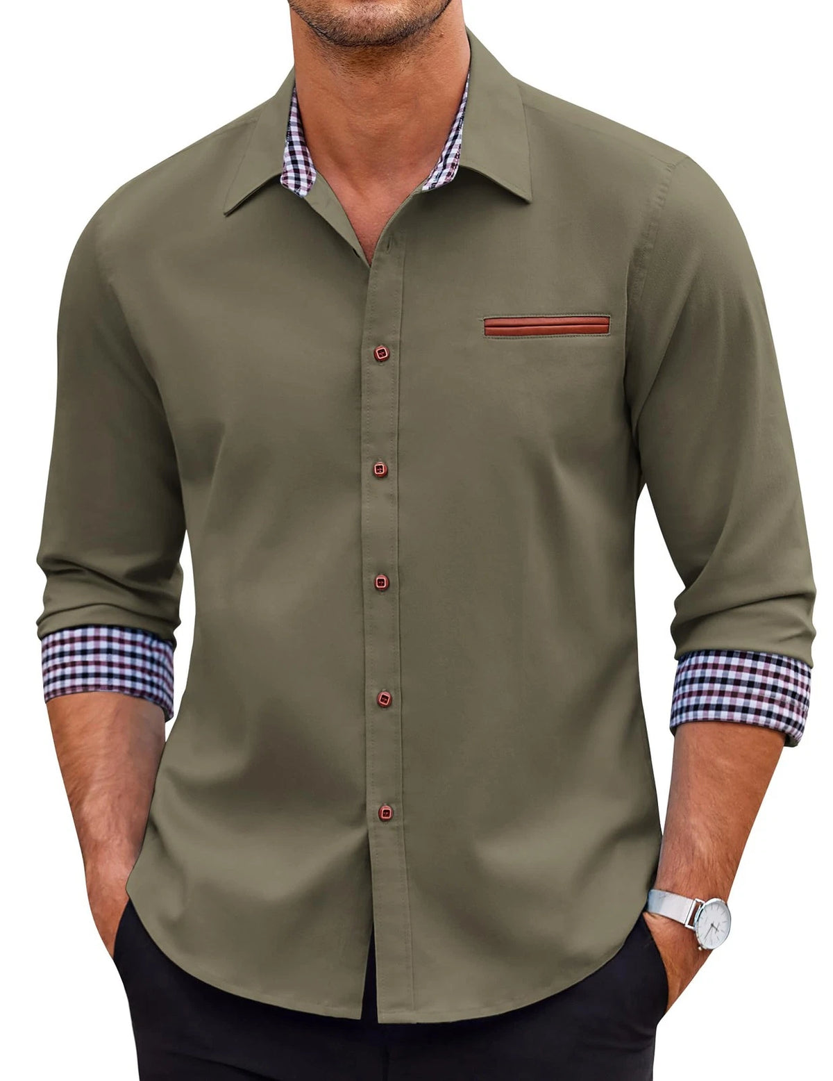 Casual Button-Down Shirt for COOFANDY Mens (Type 01) - Army Green