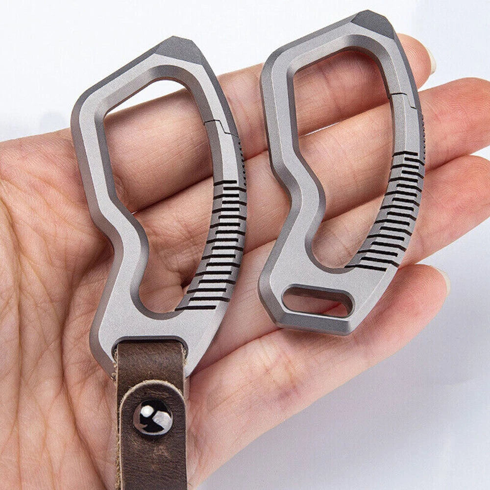Portable Titanium Alloy Leather Pendant Crowbar EDC Tool Keychain Carabiner