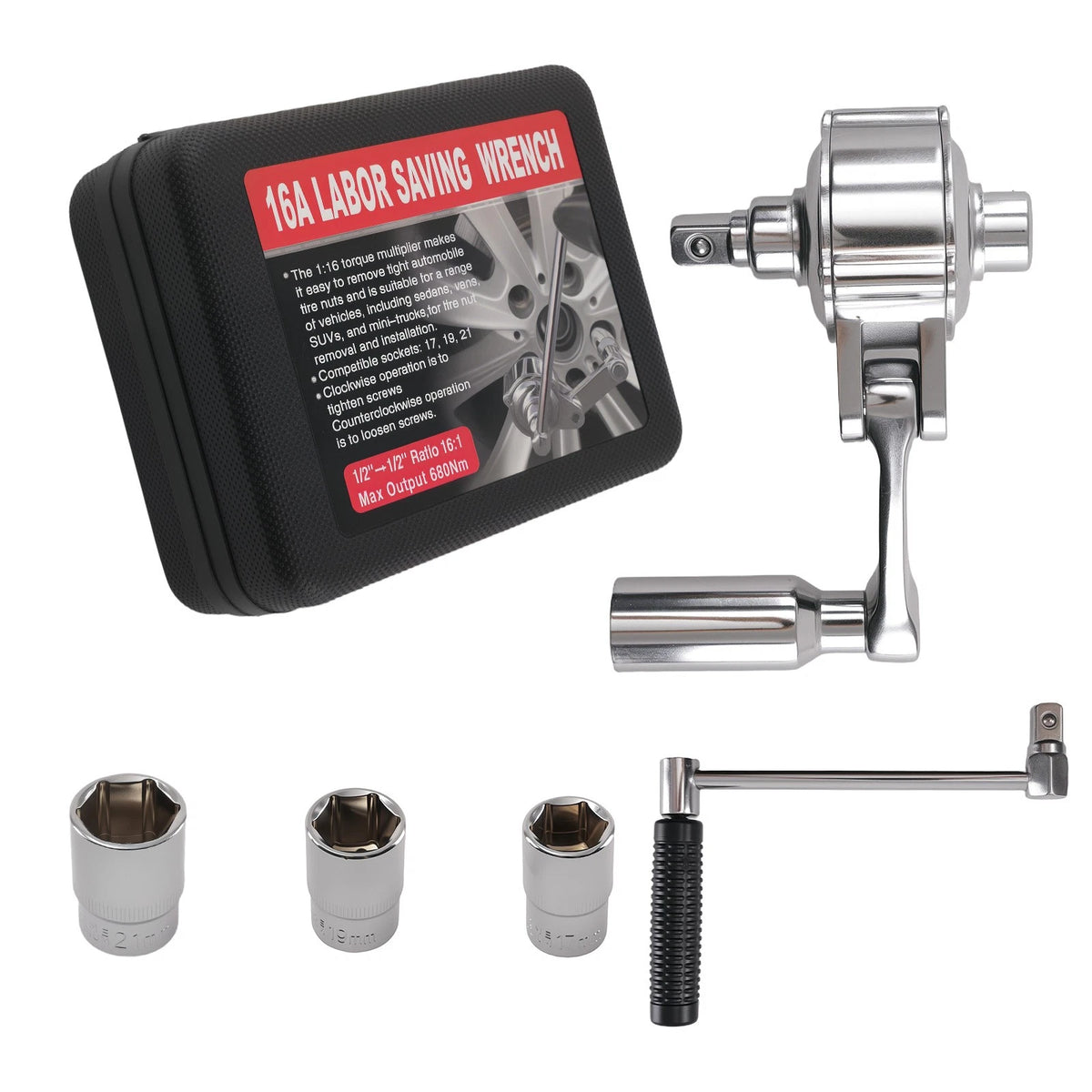 Set of 2 Torque Multiplier Lugnut Wrenches 17mm 19mm for Toyota Honda BMW MPHBVQ