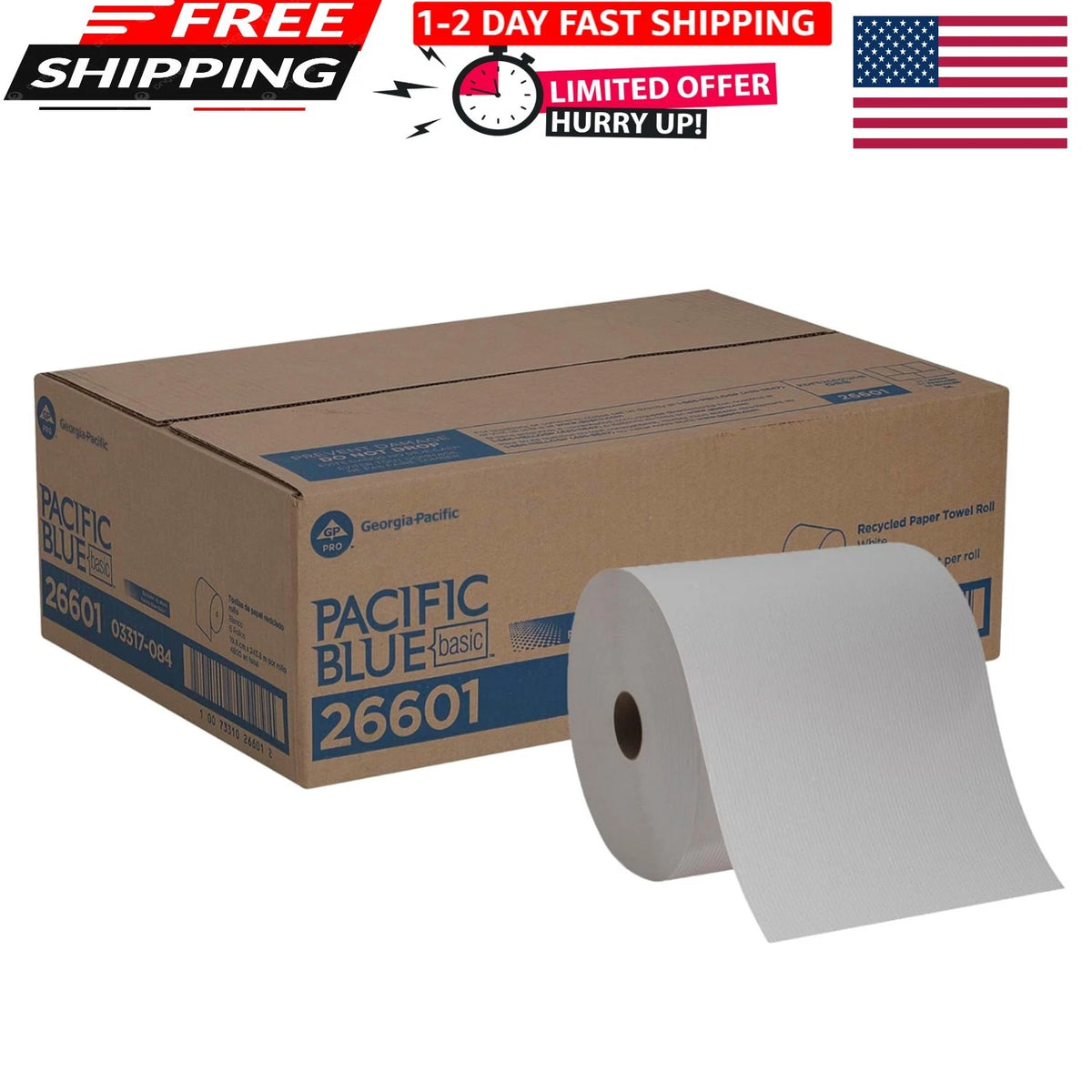 Set of 4 Georgia-Pacific Blue Basic Recycled Paper Towel Rolls 26601