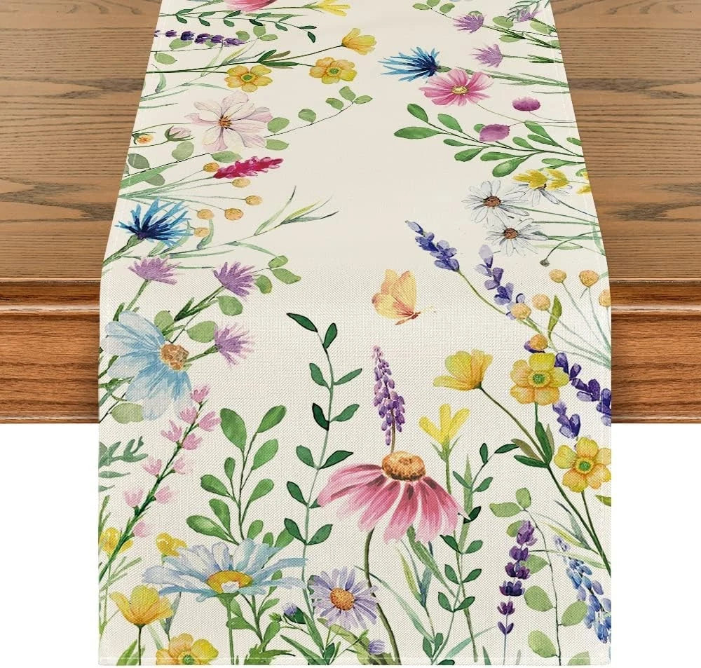 Floral Leaves Table Runner for Kitchen Dining (Spring/Summer)