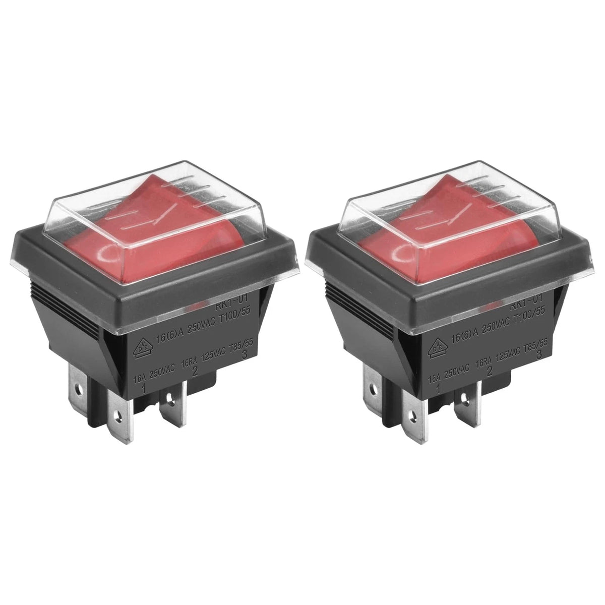 Rocker Switch ON-OFF DPST 4 Terminals Red Light 16A 250VAC for Automotive