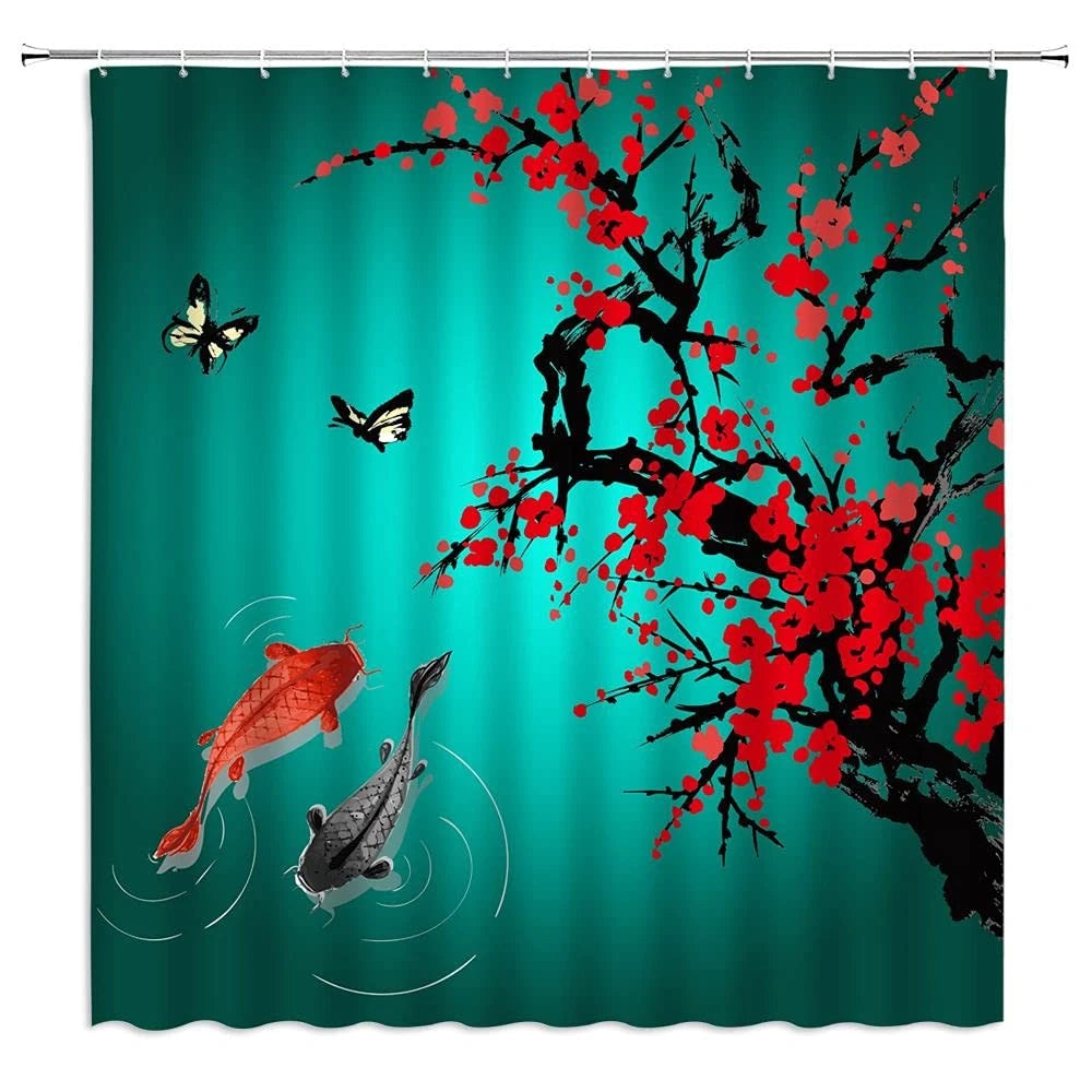 Shower Curtain for Red Cherry Blossom (70"W x 70"L)