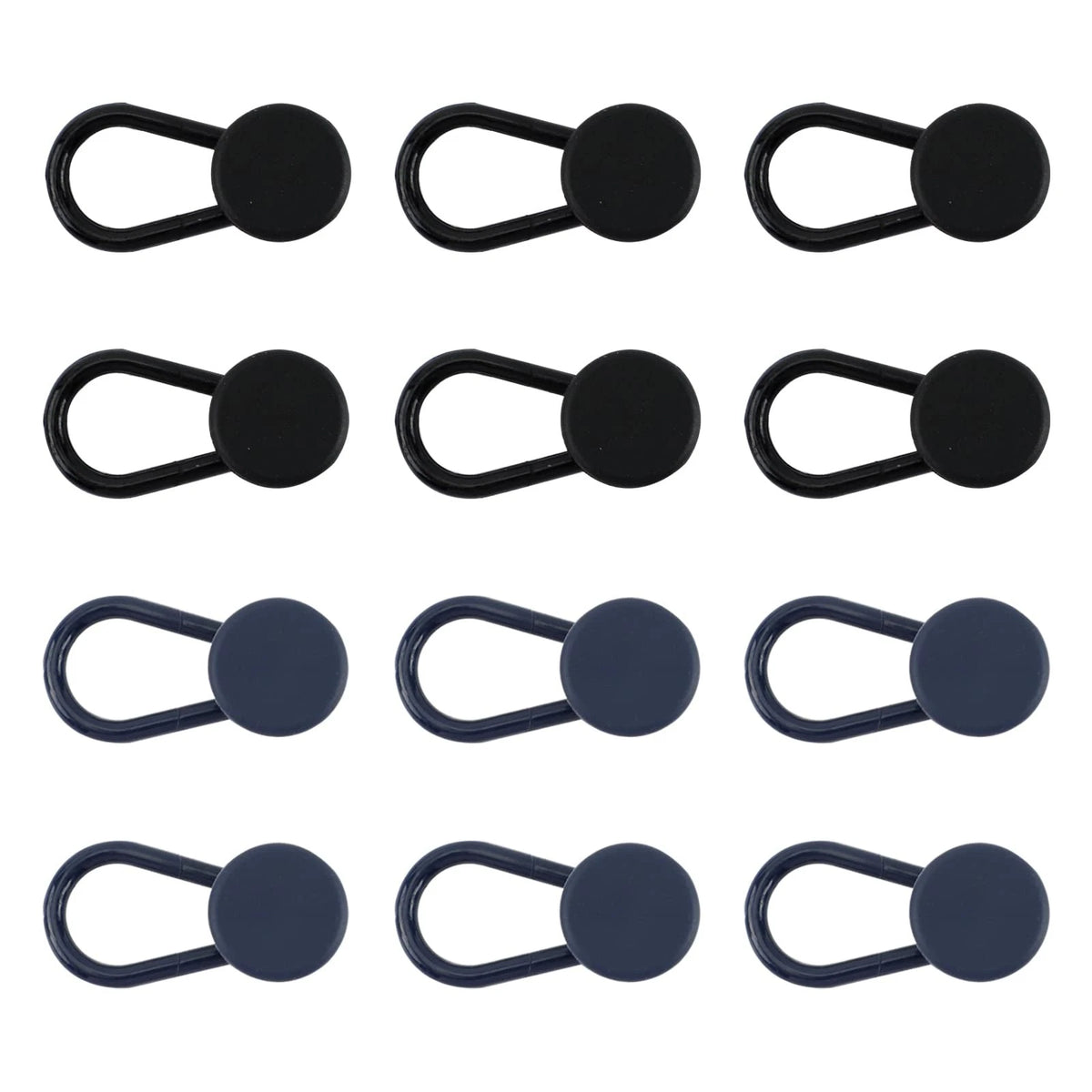 12X Pants Waist Button Extender for Trousers - No Sewing, Black, Blue