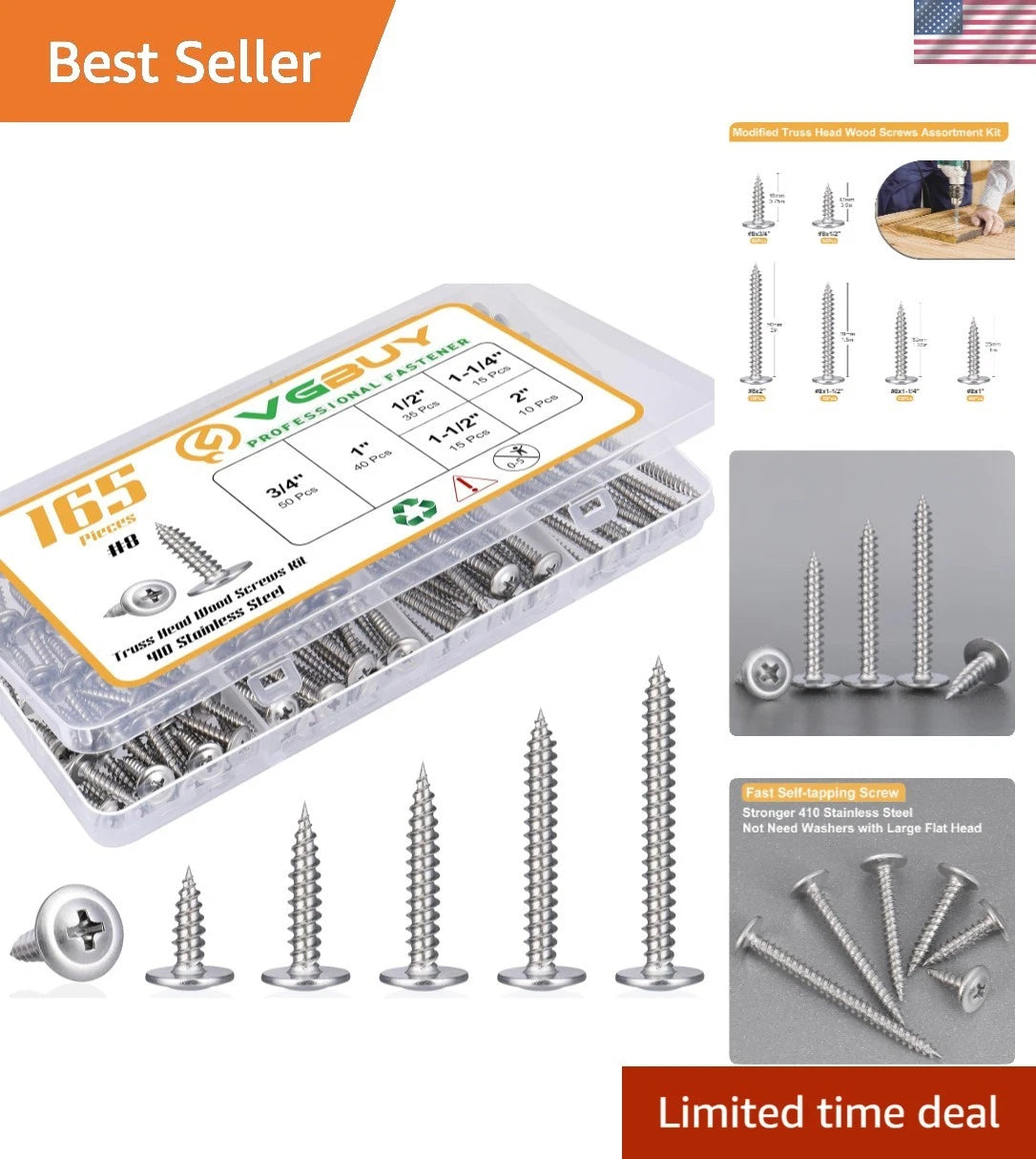 165-Piece Stainless Steel Self-Tapping Screws Kit for Automotive Applications