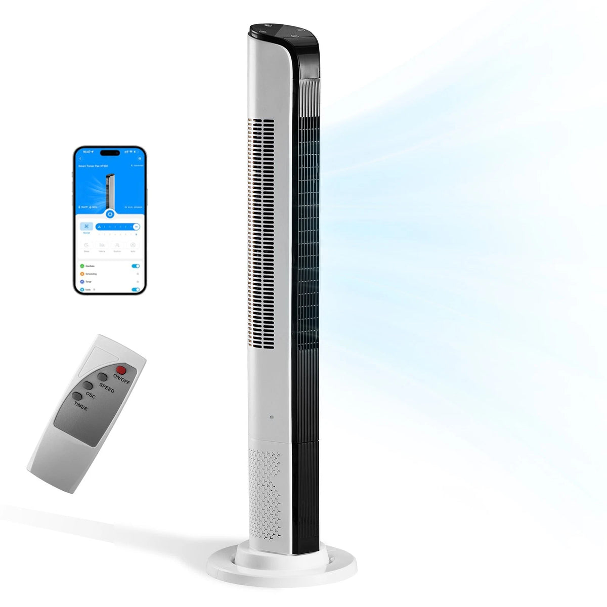 42 Inch Portable Tower Fan with Remote, 3 Modes, 3 Speeds