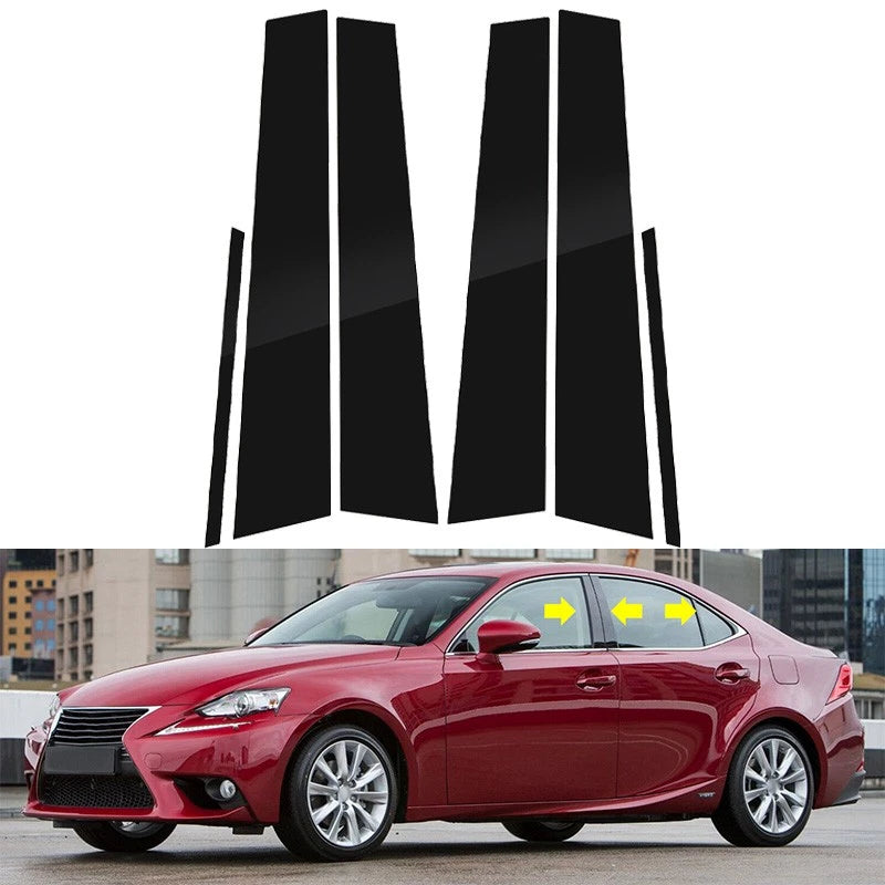 6x Black Exterior Pillar Post Stickers for Lexus ES (2013–2018)