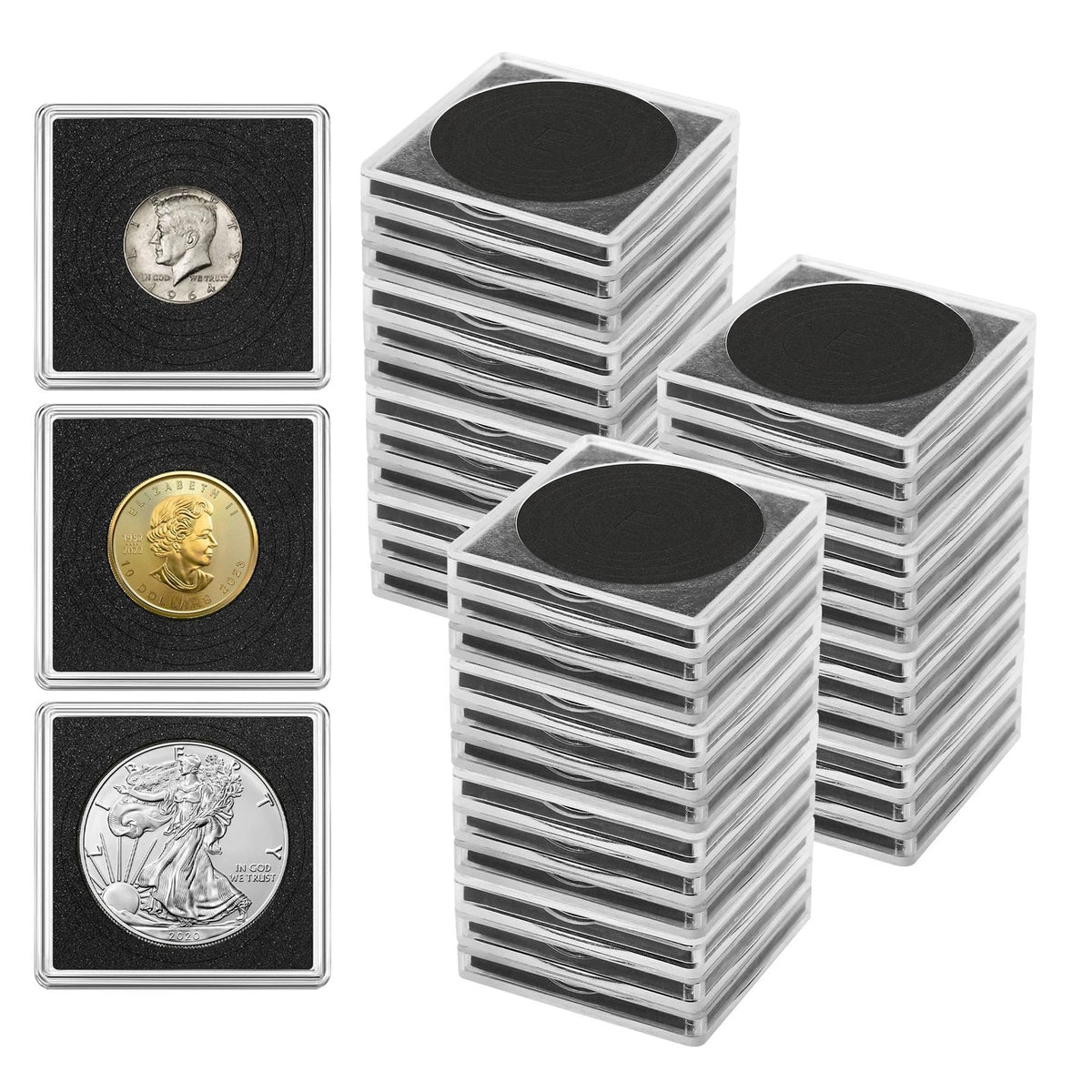 20 Pcs Coin Holders Clear Cases Gaskets 20 25 30 35 40mm