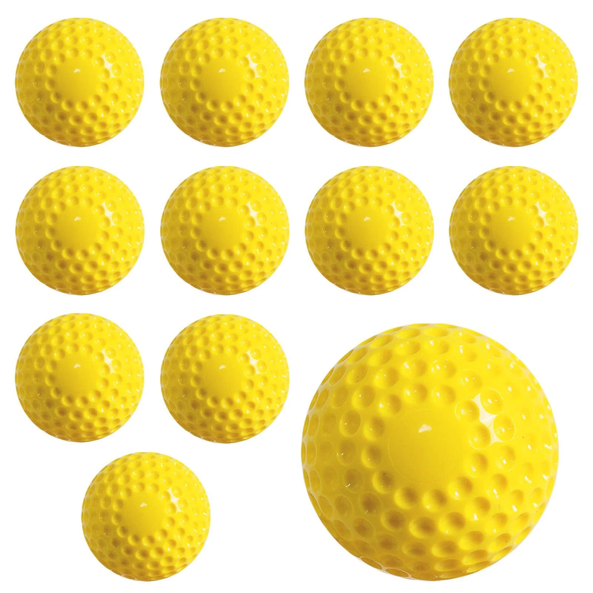 12 Pcs Yellow Dimpled Softballs for Pitching (12-Inch, 9-Inch)