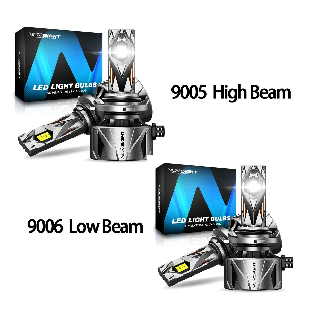 Set of 4 9005 9006 LED Headlight Bulbs for NOVSIGHT (6500K, 60000LM)