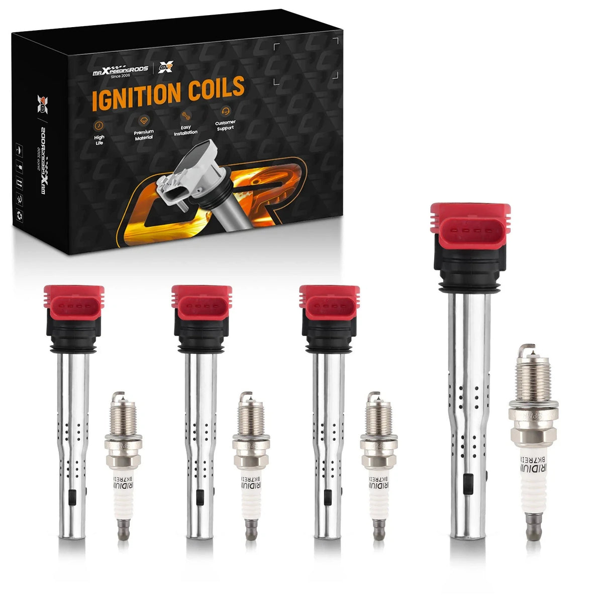 Set of 4 Ignition Coils & Spark Plugs for Audi A3 A5 TT Golf GTI Passat Tiguan