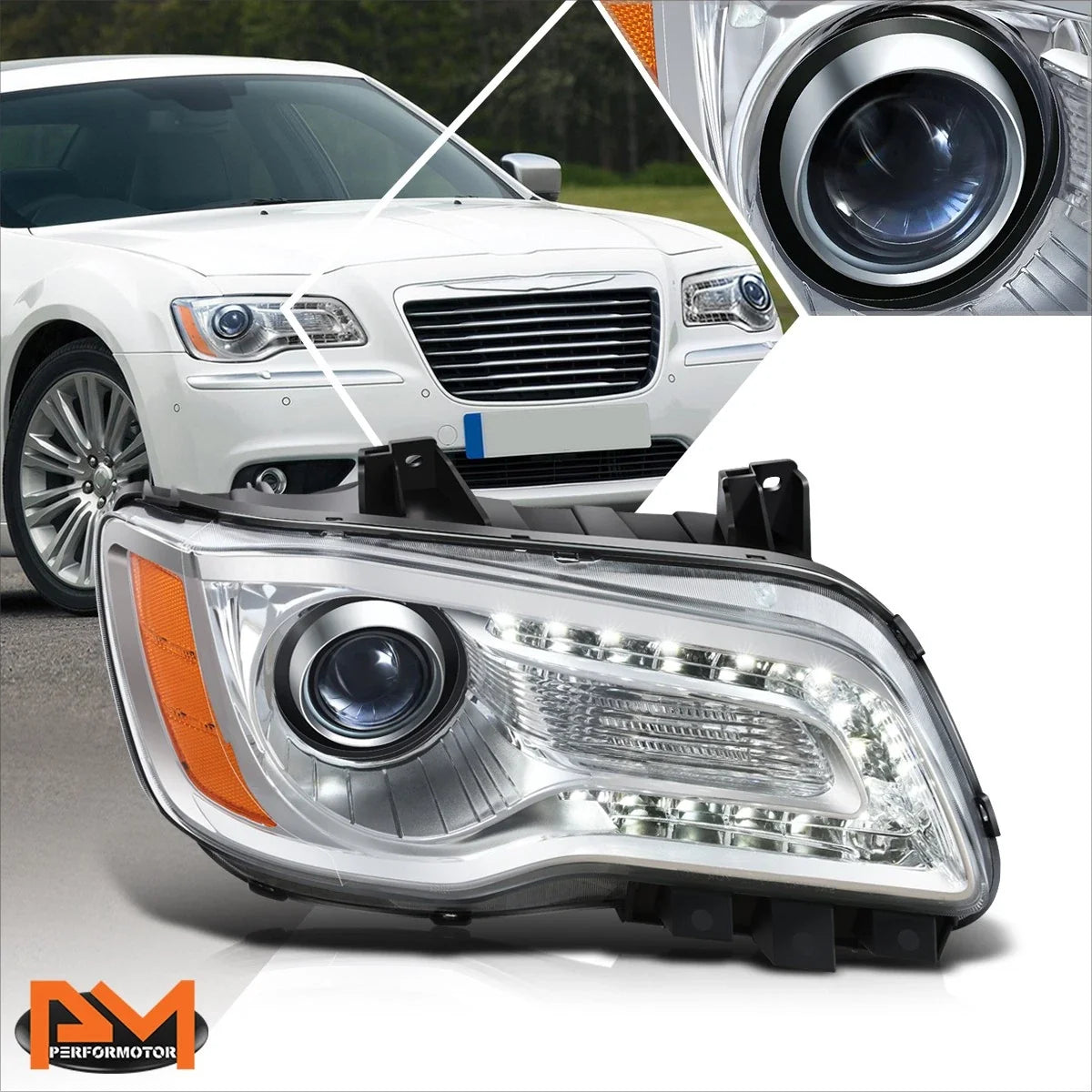LED DRL Projector Headlight Chrome Housing for Chrysler 300 (2011–2014)