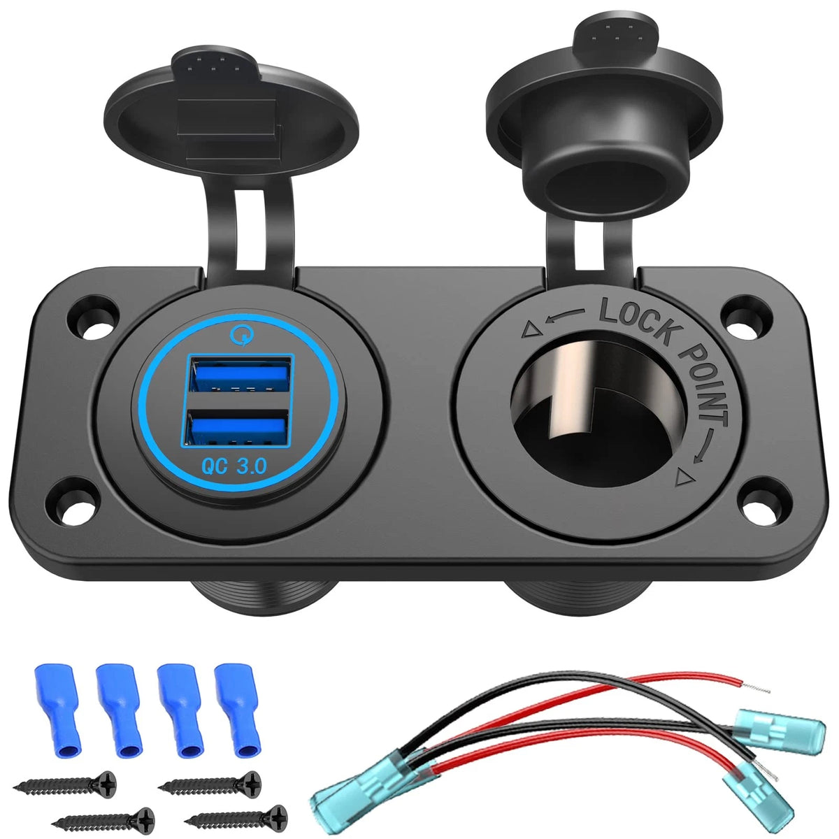 QC 3.0 USB Outlet for Boat Marine (12V) - Waterproof Cigarette Lighter 2A