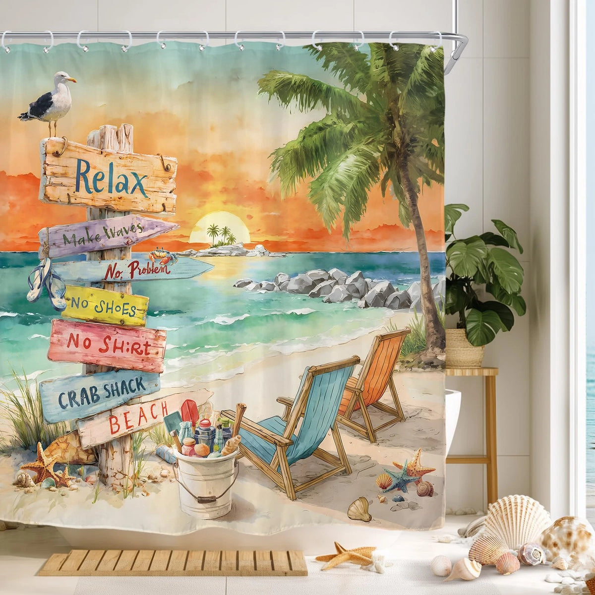 Shower Curtain for Summer Beach Ocean (72"W x 72"L)