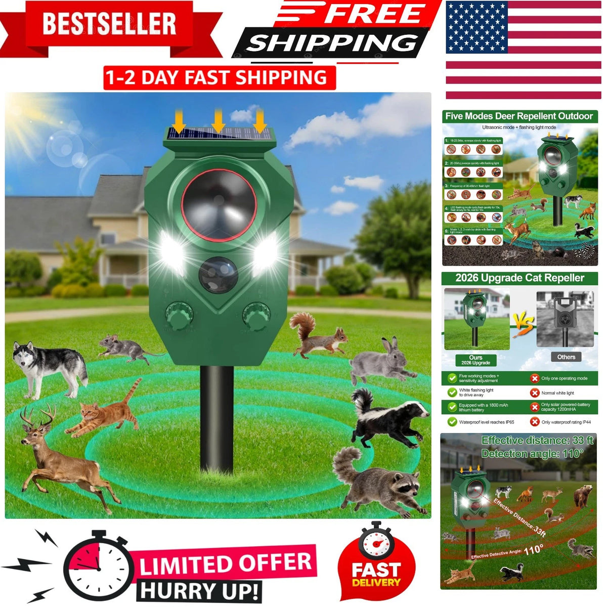 Ultrasonic Animal Repeller for Outdoor Use (No Specific Part Numbers)