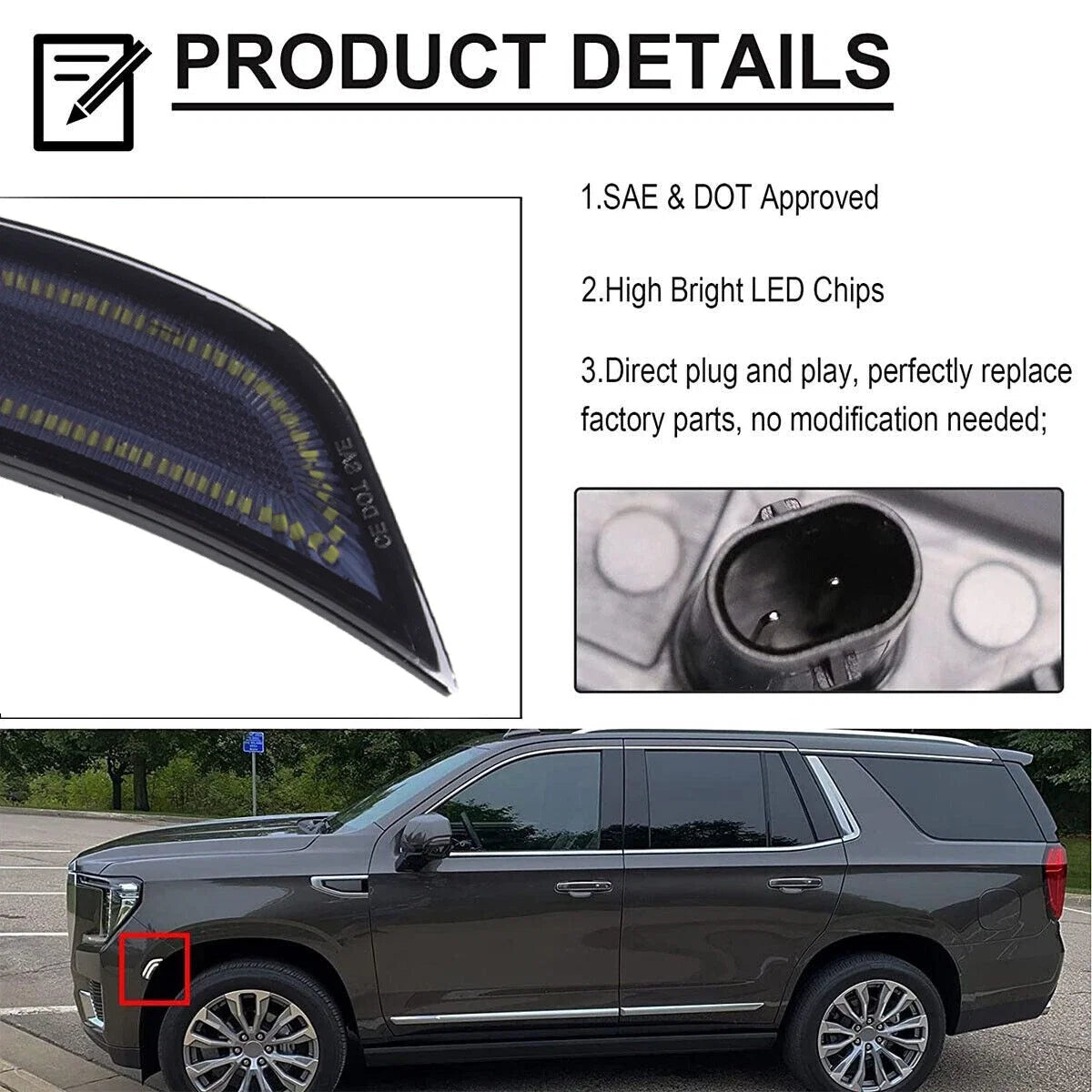 LED Side Marker Light for 2021–2023 Cadillac Escalade, Chevy Suburban, GMC Yukon