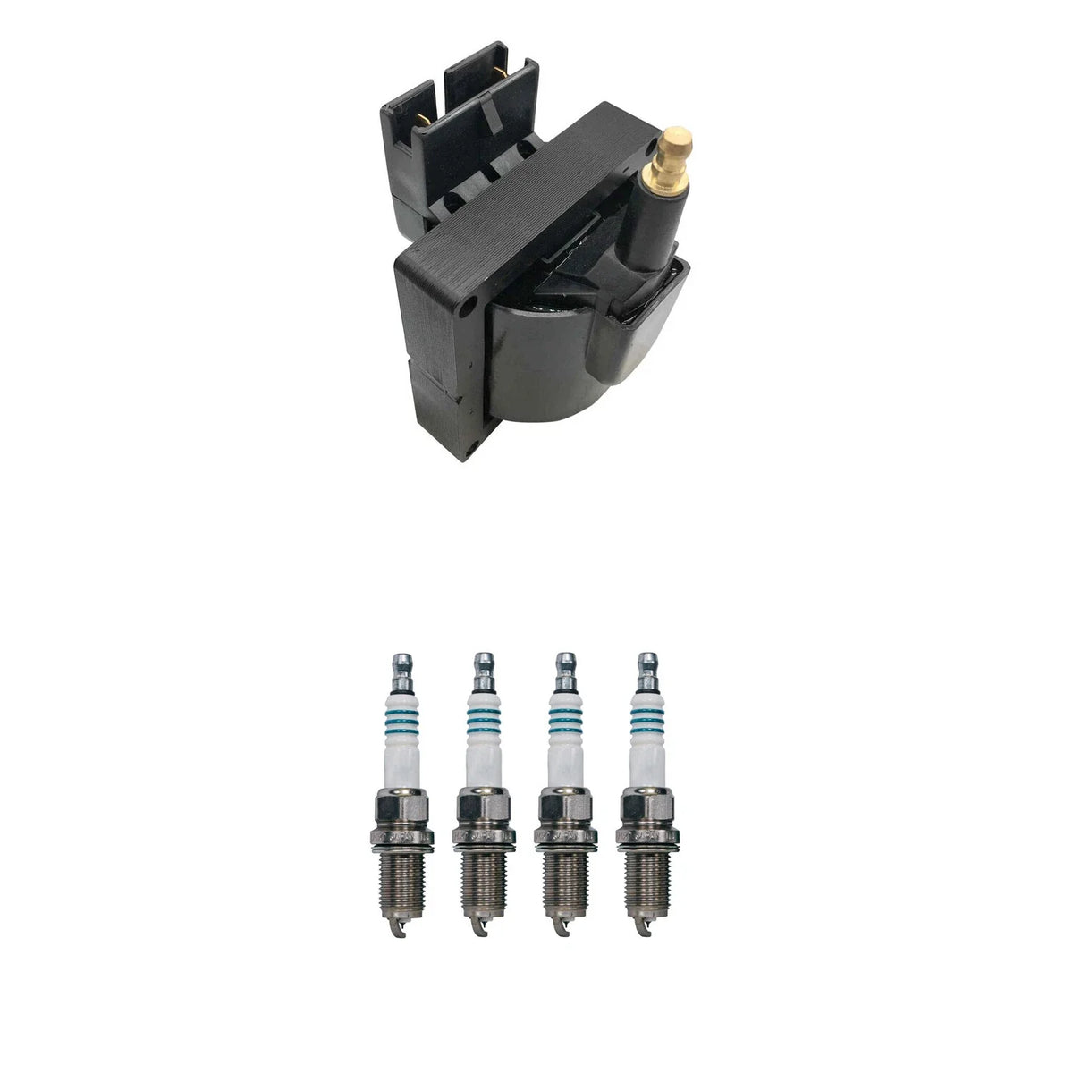Hitachi Ignition Coil & 4 Denso Iridium Spark Plugs for Ford Probe (1993–1997)