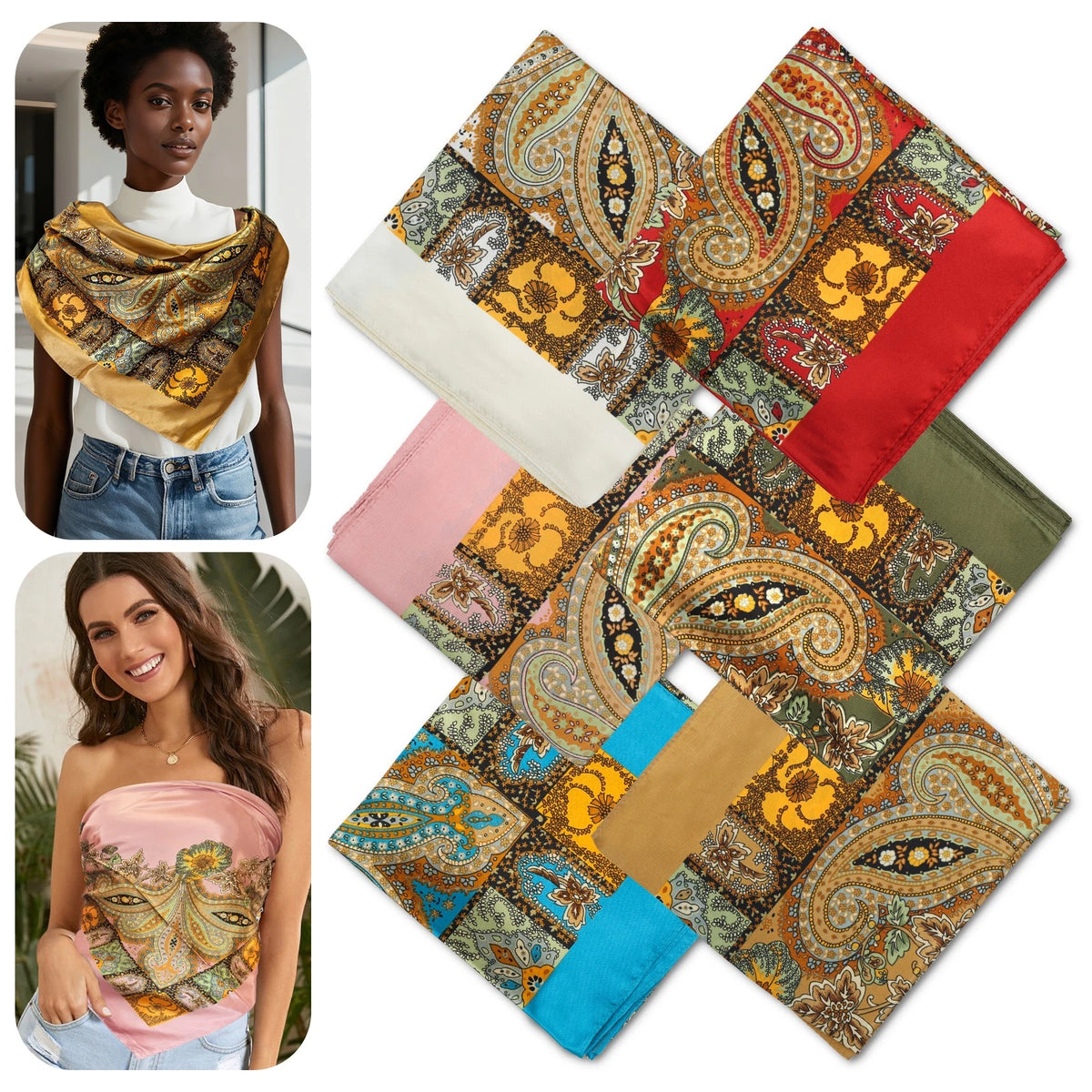 6PCS Satin Scarf Set for Women - Large Thin Shawl Neck Wrap