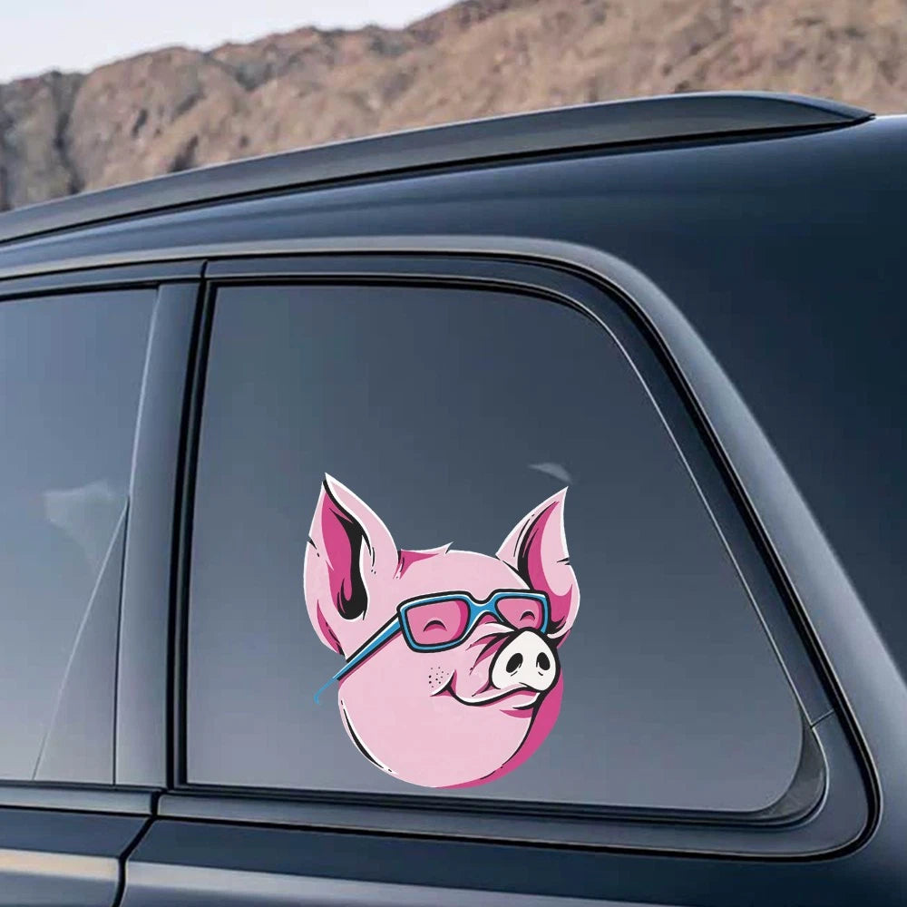 Pink Pig Sticker for Luggage, Thermos, Wall - Customizable, Sunproof