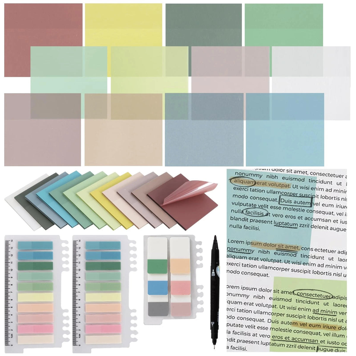 Transparent Sticky Notes with Pen for Various Uses (3x3 Inch)