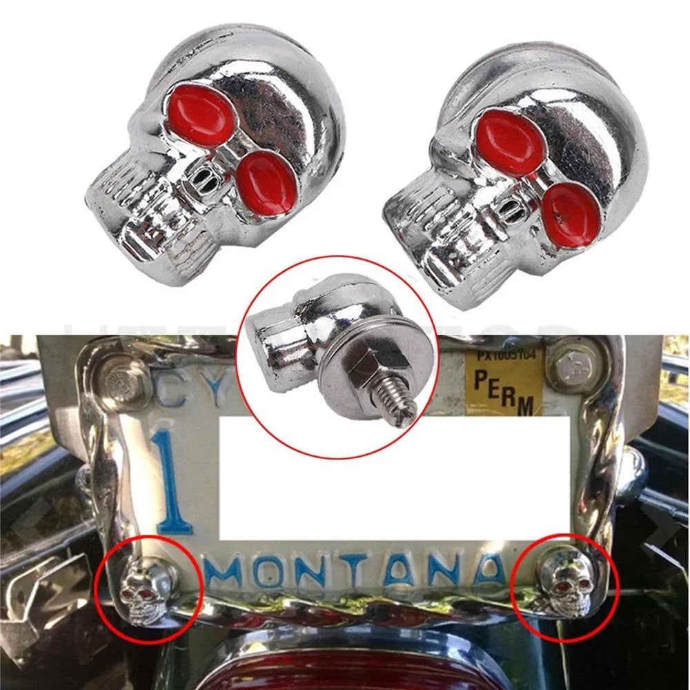 2pcs Chrome Skull License Plate Frame Bolts for Harley