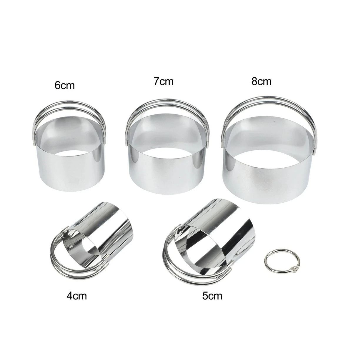 Set of 5 Stainless Steel Cake Rings with Handle for Dessert Baking