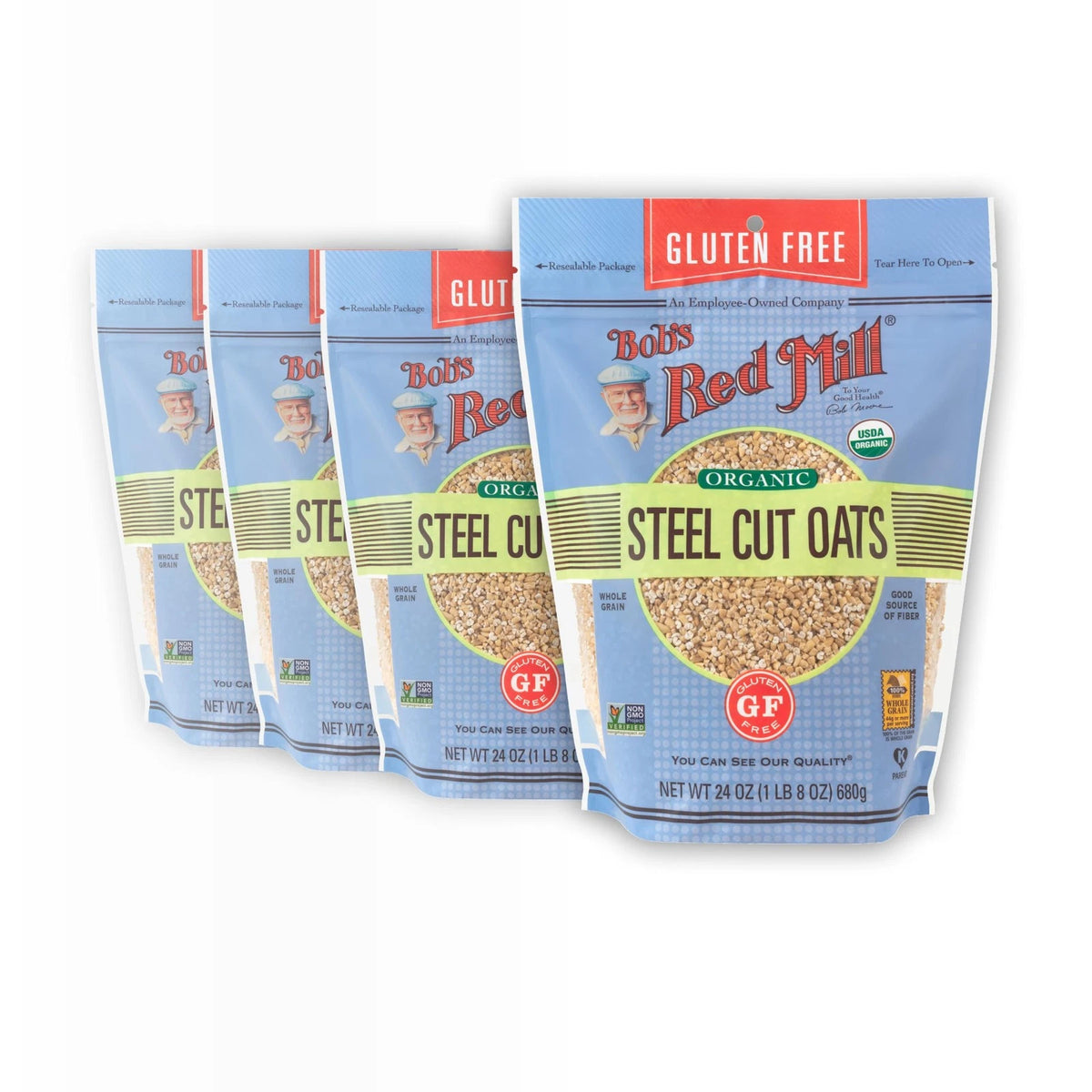 Set of 4 Gluten Free Organic Steel Cut Oats 24oz