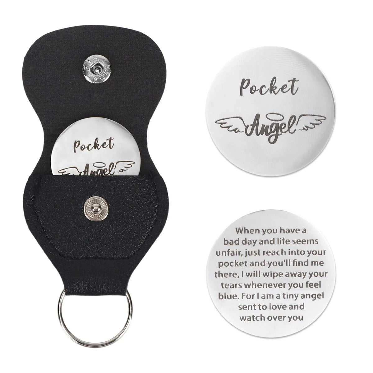 Silver Black Angel Pocket Hug Coin Token Keychain for Universal Use