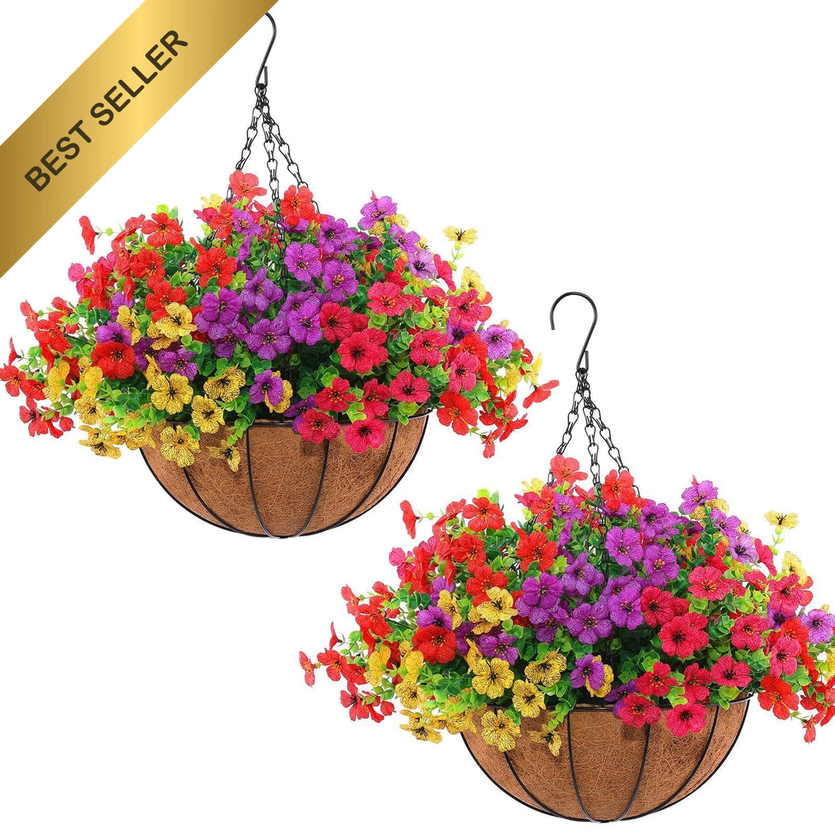Set of 2 Artificial Outdoor Flowers with Hanging Baskets
