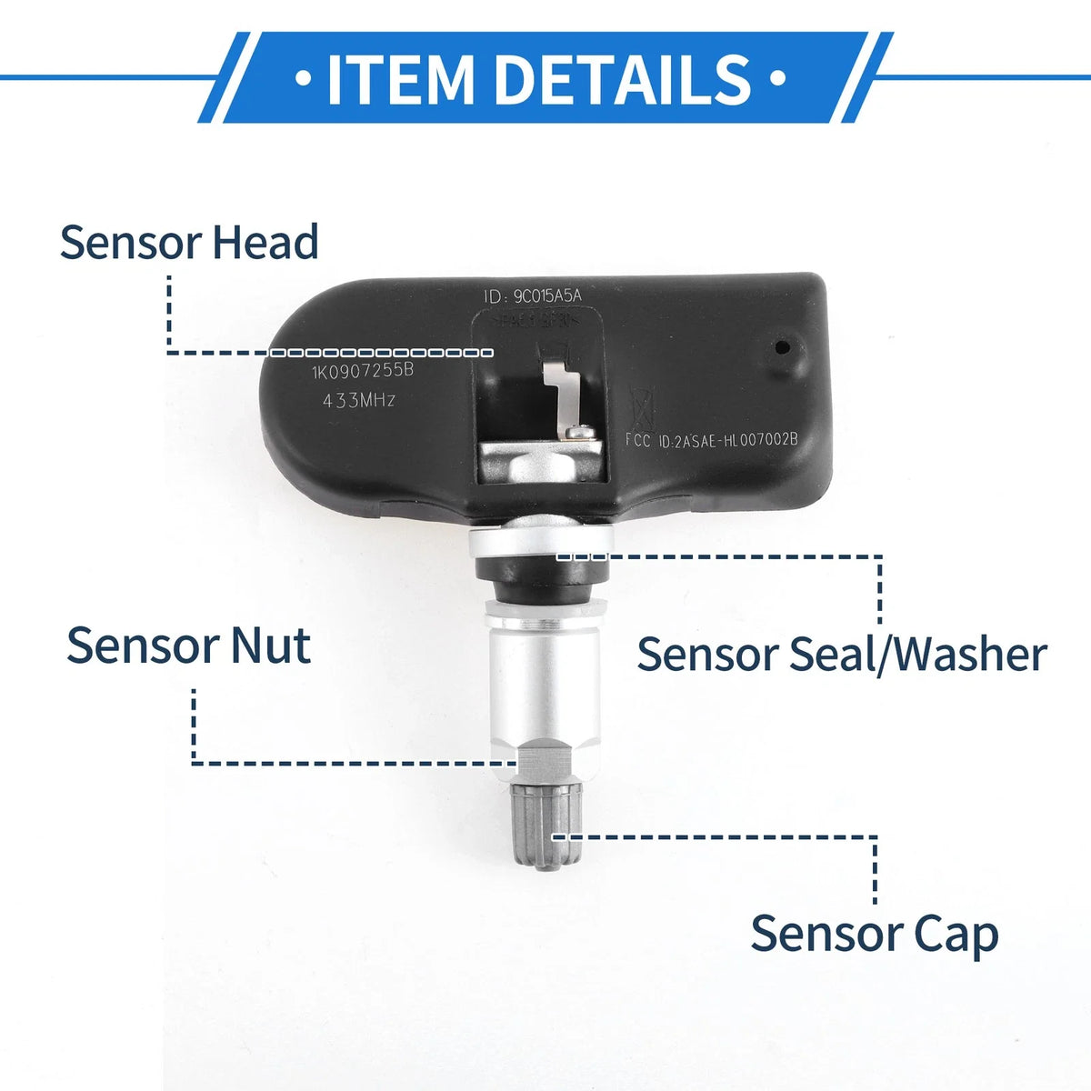 Tire Pressure Sensor 433MHz for Volkswagen Passat R36 (2005–2010) 1 Pc 1K0907255B