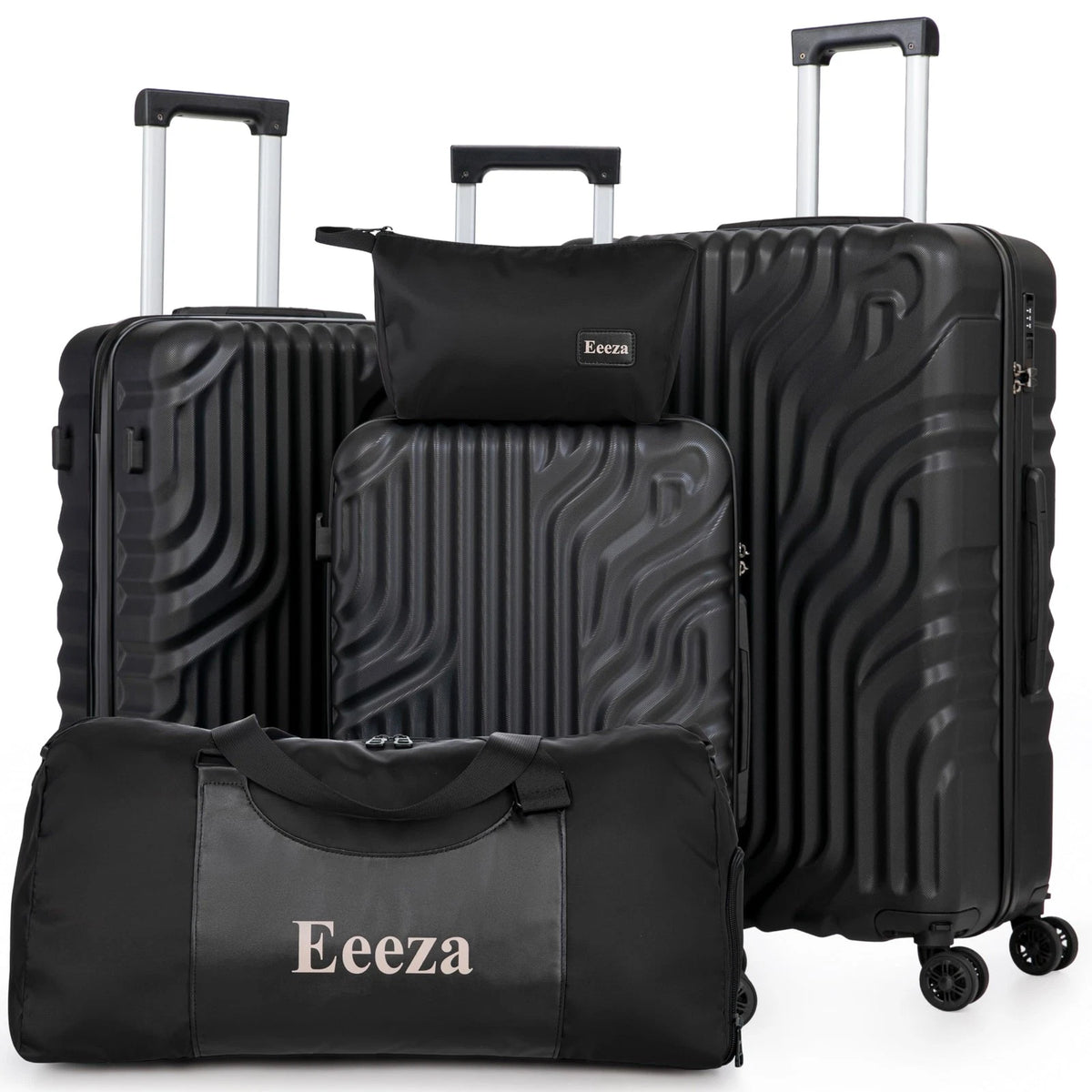 5 Piece Luggage Set for Travel (ABS Hard Shell, Lightweight, Black)