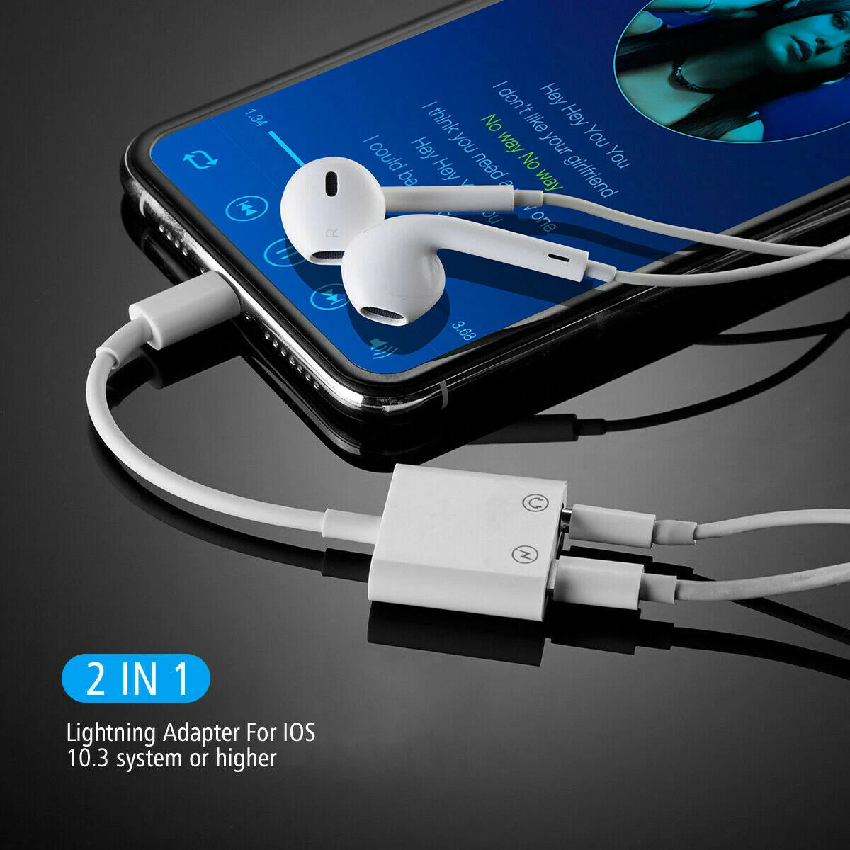 2X Headphone Adapter Jack 8 Pin to 3.5mm AUX Splitter for iPhone iPad