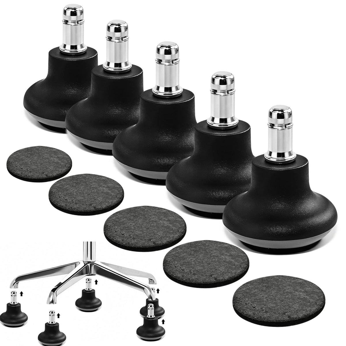 5-Pack Chair Wheel Stoppers for Swivel Casters - Fixed Black