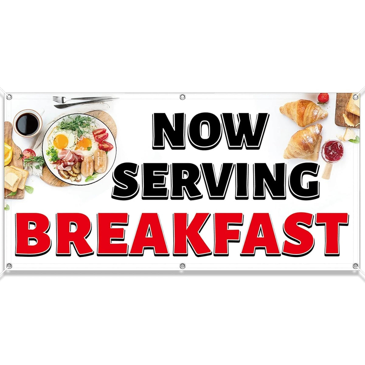 2x4 Feet Polyester Fabric Banner Sign with Grommets for Breakfast Events